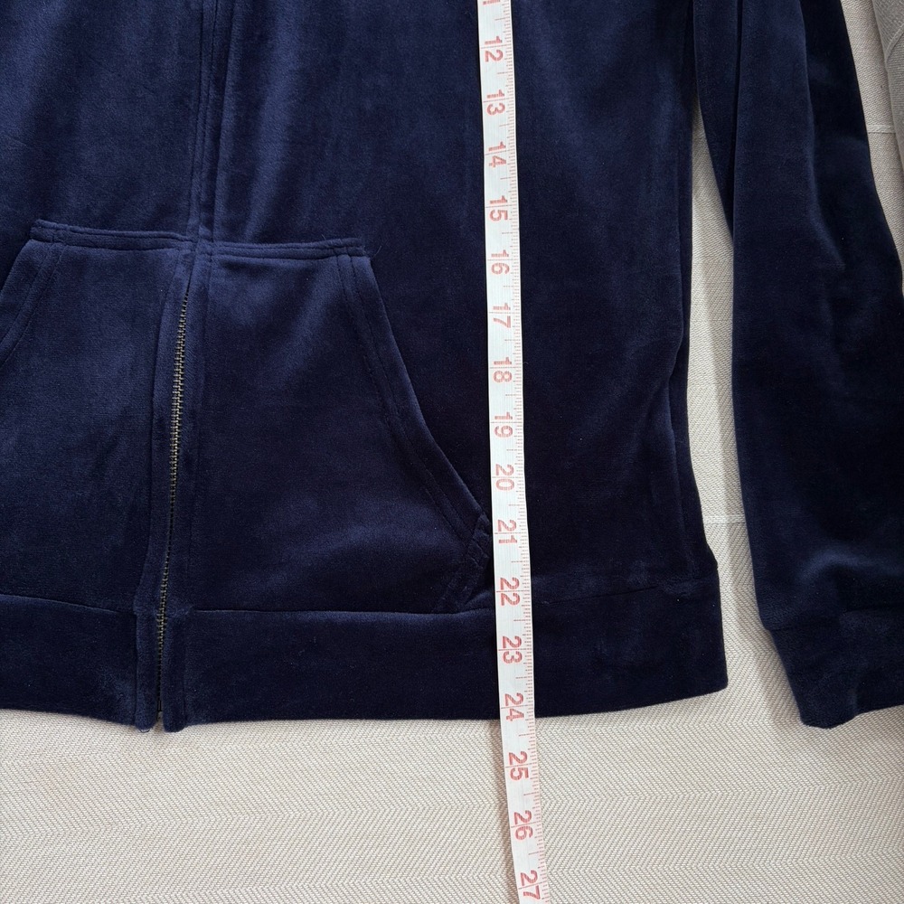 Women's Navy Blue Velvet Velour Hoodie Sz S Full Zip Sweatshirt Track Jacket - Picture 14 of 16